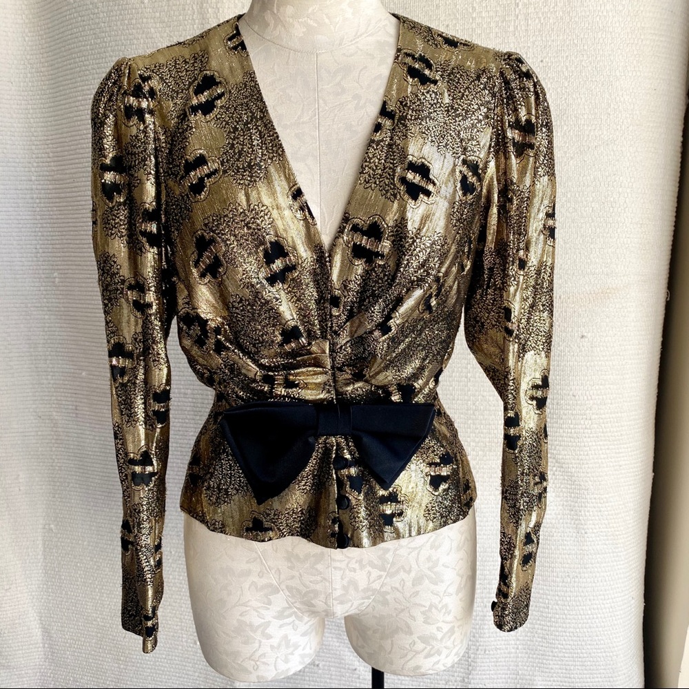 Vintage 60s 70s S Metallic Disco Party Blouse Top